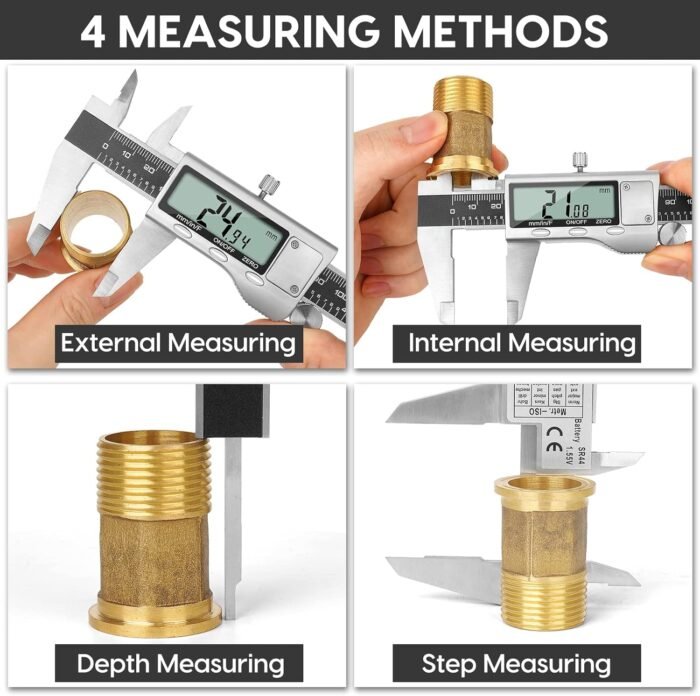Digital Caliper Measuring Tool, 6 Inch Caliper Tool with Large LCD Screen, Easy Switch from Inch Millimeter Fraction, Stainless Steel Vernier Caliper Digital Micrometer for DIY/Household - Image 4