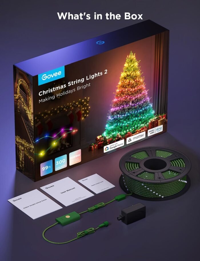 Govee Christmas Lights 2, RGBWIC 99FT 300LEDs Christmas Tree Lights with Shape Mapping Function, Smart Holiday String Lights for Christmas Decor, 130+ Preset Scenes, Voice and APP Control, Green Wire - Image 6