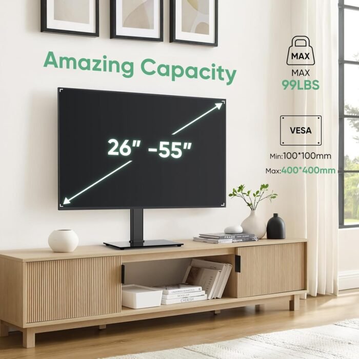 DUMOS Universal TV Stand Mount, Adjustable TV Stand with Cable Management for 26-55 Inch TVs, Holds Up to 99 LBS, 3 Height Adjustability, Max VESA 400x400mm - Great for Home Entertainment - Image 3