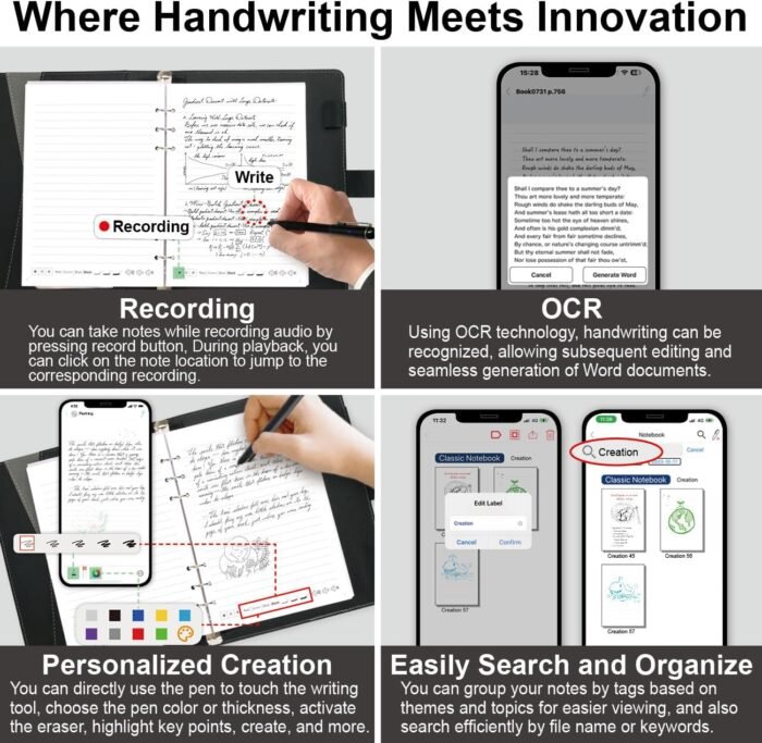 Smart Pen+Notebook+Writing Board, SmartPen Real-time Sync for Digitizing, Storing, and Sharing Paper Notes, Use with Ophaya Pro+ App，Compatible with Smartphone (Android and iOS)-Updated APP - Image 3