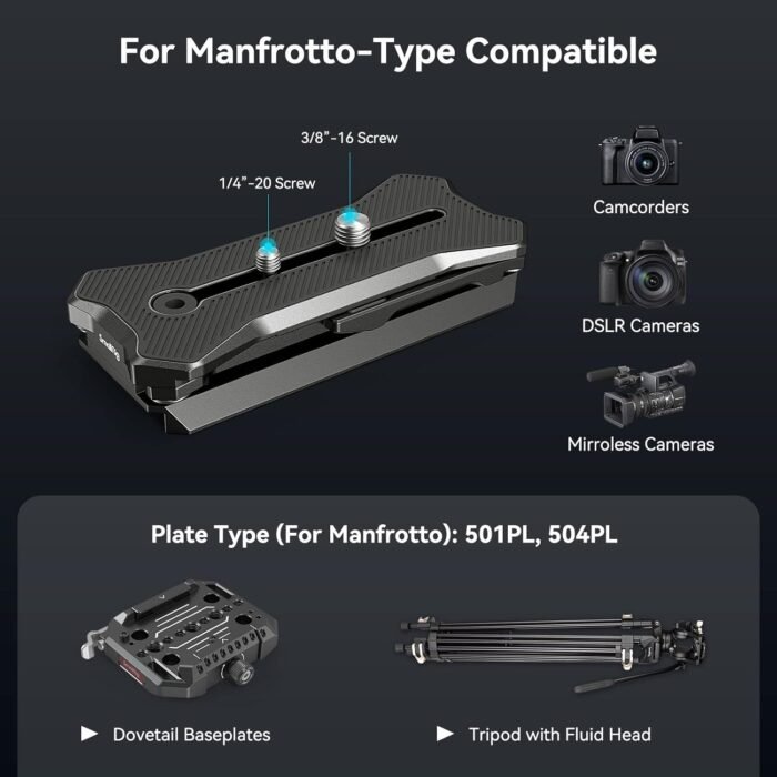 SMALLRIG Quick Release Plate for Manfrotto-Type, Max. Load 44.1lb (20kg), Foldable Quadruped Support for Camera Lenses Within 7.87inch (20cm), Anti-Twist and Non-Slip Design - 3912 - Image 2