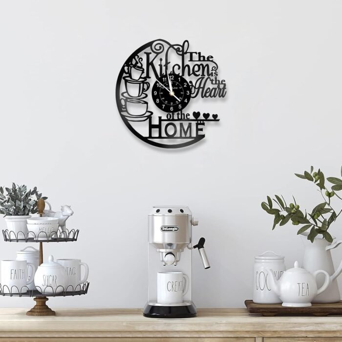 12 Inch Kitchen Vinyl Record Wall Clock, Kitchen Heat Home Theme Wall Clock, Coffee Bar Decor, Coffee Wall Decor for Kitchen Office Living Room, for Women Wives, Black - Image 5