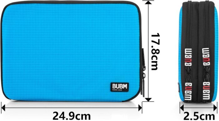BUBM Double Layer Electronic Accessories Organizer, Travel Gadget Bag for Cables, USB Flash Drive, Plug and More, Perfect Size Fits for iPad Mini (Medium, Blue) - Image 6