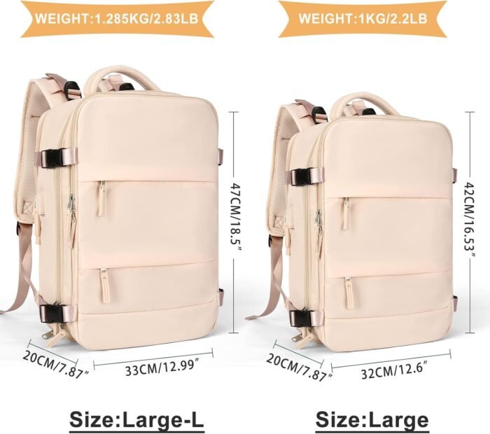 coowoz Large Casual Travel Backpack For Women Men,Carry On Rucksack Flight Approved,Hiking Waterproof Outdoor Sports Daypack Fit 15.6 Inch Laptop Shoes Compartment (Beige) - Image 2
