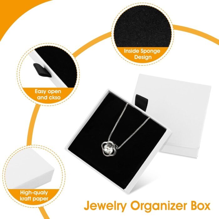 2Pcs Jewelry Gift Box Bracelet Gift Boxes Cardboard Jewelry Box Square Necklace Earring Bracelet Gift Box Kraft Organizer Storage Box for Jewellery (White) - Image 3