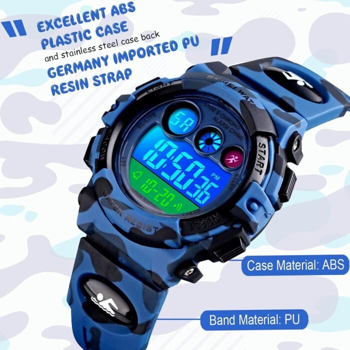 cofuo Kids Digital Sport Watch for Boys Girls, Kid Waterproof Electronic Multi Function Casual Outdoor Watches, 7 Colorful LED Luminous Alarm Stopwatch Wristwatch - Image 3