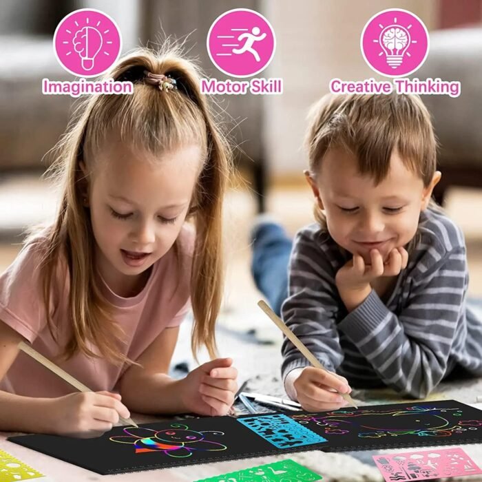 Smasiagon Scratch Paper Art Set for Kids: 2 Pack Scratch Off Art Notebook Crafts Christmas Gifts for Kids Ages 3-12 Girls Boys Birthday Thanksgiving Easter Valentine's Party Favor Games DIY Activity - Image 2