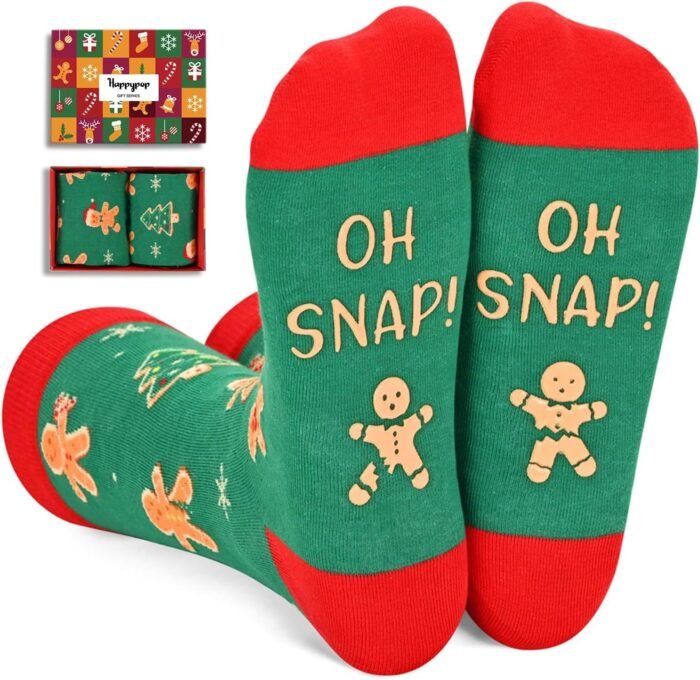 HAPPYPOP Christmas Socks for Women Men - Holiday Socks Gingerbread Socks, Christmas Gifts Stocking Stuffers Secret Santa Gifts for Teens