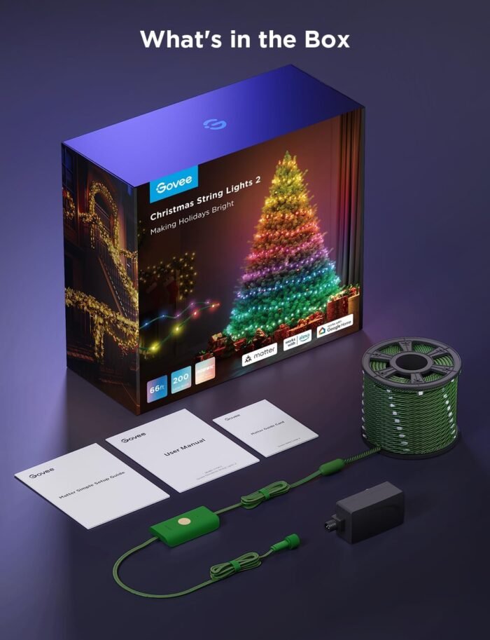 Govee Christmas Lights 2, RGBWIC 66FT 200LEDs Christmas Tree Lights with Shape Mapping Function, Smart Holiday String Lights for Christmas Decor, 130+ Preset Scenes, Voice and APP Control, Green Wire - Image 6