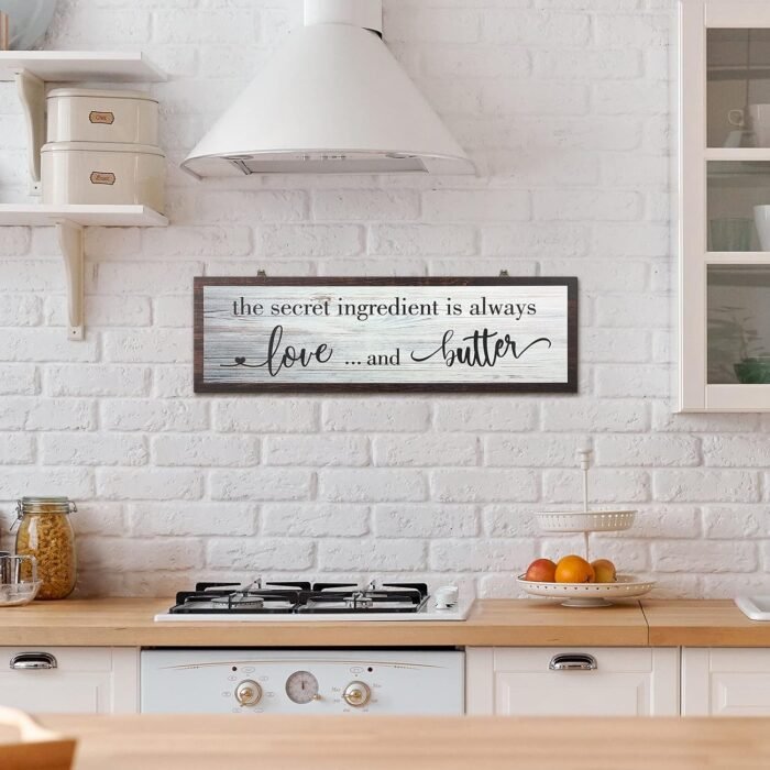 Jetec The Secret Ingredient Is Always Love and Butter Sign Funny Wood Kitchen Sign Funny Farmhouse Wall Kitchen Decor Rustic Kitchen Wall Decoration, 15.7 x 4.7 Inch(White) - Image 5