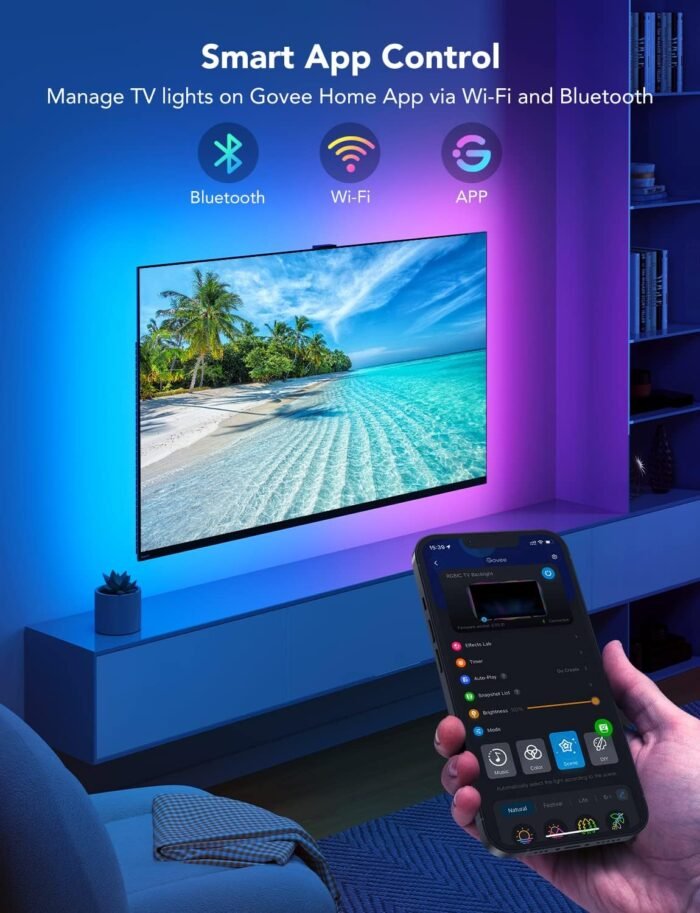 Govee TV LED Backlight, RGBIC TV Backlight for 55-65 inch TVs, Smart LED Lights for TV with Bluetooth and Wi-Fi Control, Works with Alexa & Google Assistant, Music Sync, 99+ Scene Modes, Adapter - Image 4