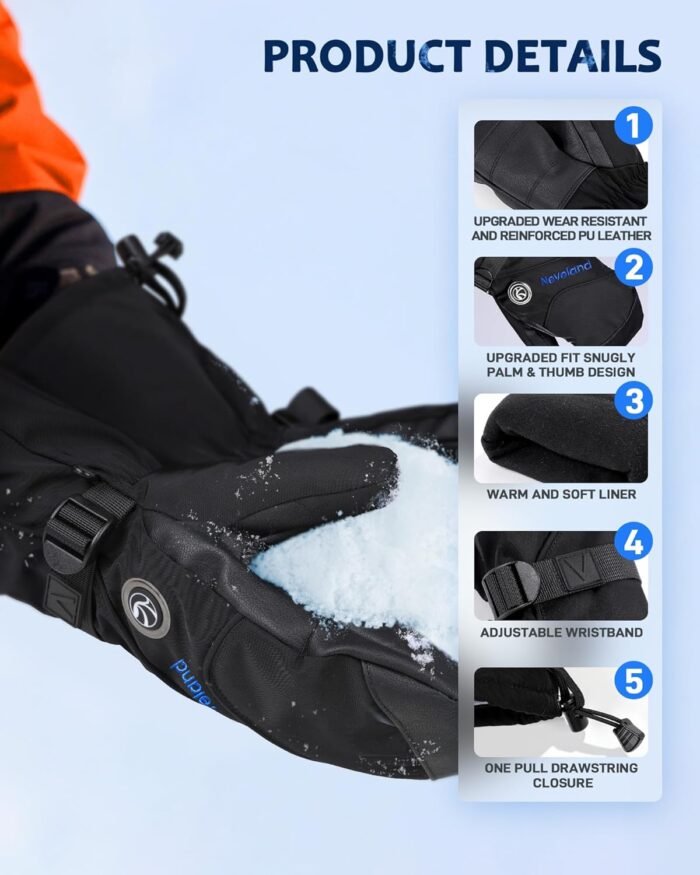 Heated Mittens Gloves for Men Women, 4800mAh Rechargeable Electric Battery Heated Glove for Ski Snowboarding Fishing - Image 6