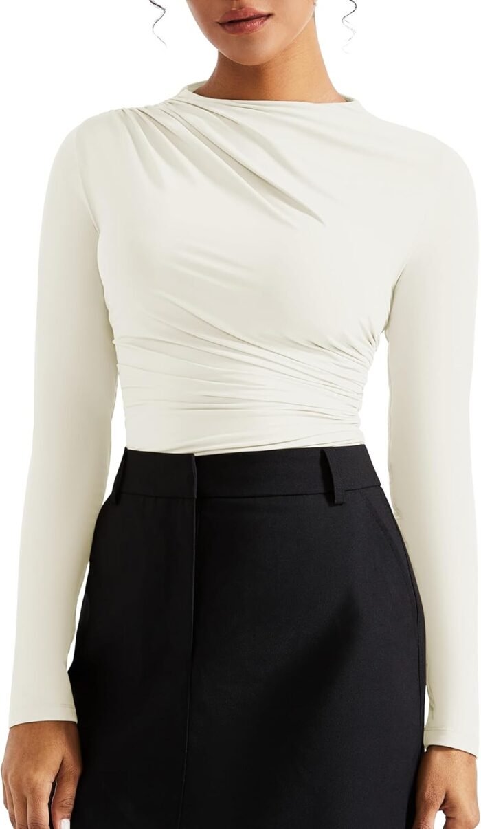 SUUKSESS Women Business Casual Long Sleeve Tops Double Lined Basic T Shirts