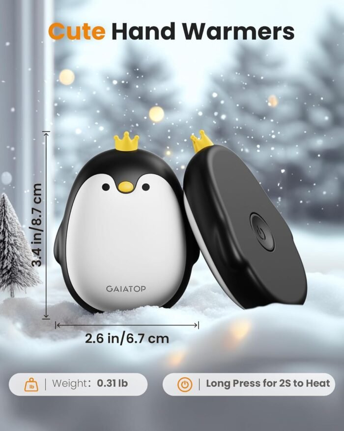 Gaiatop Hand Warmers Rechargeable, 2 Pack 3 Settings Portable Electric Hand Warmer Reusable Pocket Hot Hands Heater, Cute Penguin Shape Gifts for Women Men Camping Hunting Golf - Image 2