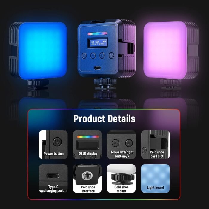 NEEWER Magnetic RGB Video Light, 360° Full Color RGB61 LED Camera Light with 3 Cold Shoe Mounts/CRI 97+/20 Scene Modes/2500K-8500K/2000mAh Rechargeable Portable Photography Selfie Lighting - Image 8