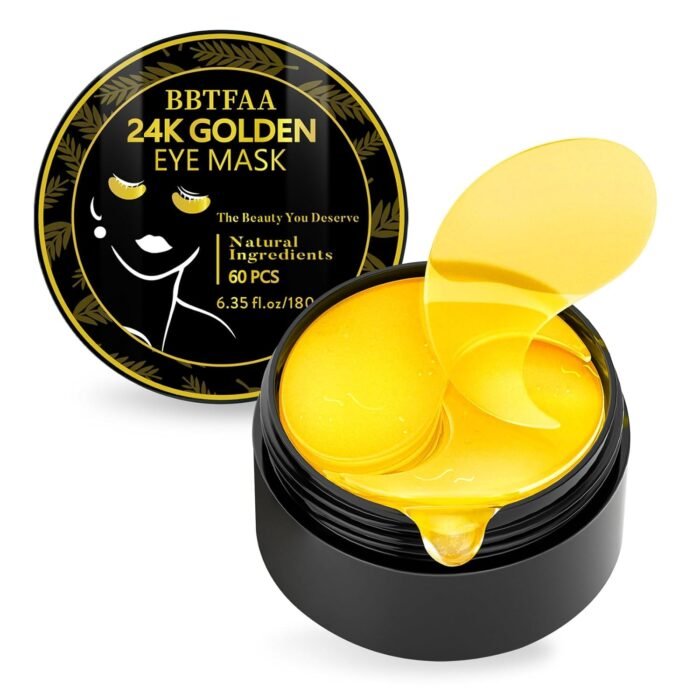 𝟔𝟎𝐏𝐂𝐒 Under Eye Patches, 24K Eye Mask for Puffy Eyes & Dark Circles Treatments, Reduce Under Eye Bags and Smooth Wrinkles, Eye Skin Care Pads for Beauty & Personal Care
