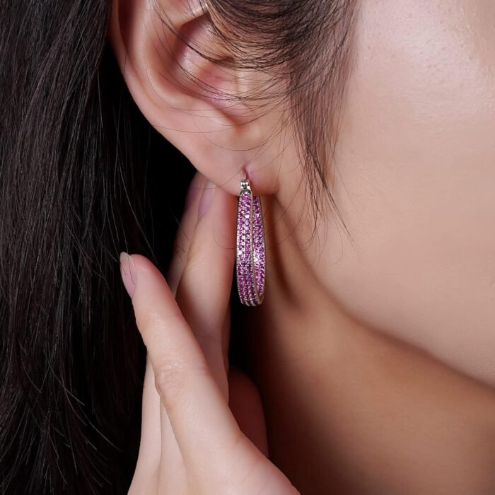 925 Sterling Silver Post Hoop Earrings for Women Gilrs Multcolors Cubic Zirconia 14K Gold Plated Oval Chunky Silver Gold Hoop Earrings weinuo Jewelry - Image 4