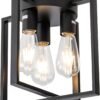 3-Light Ceiling Light Fixture, Semi-Flush Mount Light with Contemporary Geometric Metal Cage, Farmhouse Industrial Lighting for Kitchen Living Room Bedroom Hallway Foyer, E26 Black