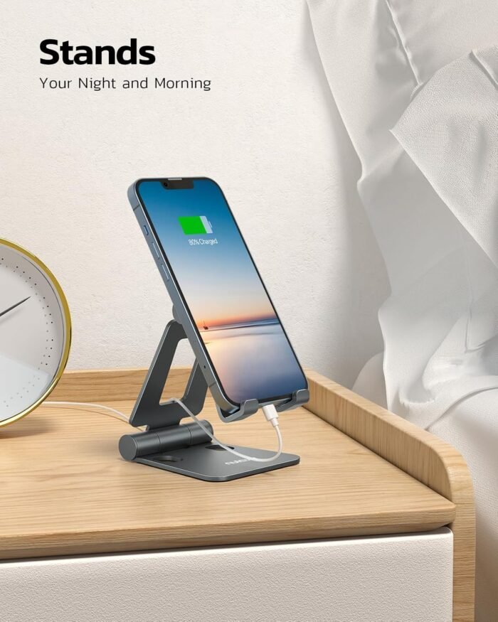 Nulaxy Dual Folding Cell Phone Stand, Fully Adjustable Foldable Desktop Phone Holder Cradle Dock Compatible with Phone 16 15 14 13 12 11 Pro Xs Xs Max Xr X 8, Nintendo Switch, All Phones - Gray - Image 2