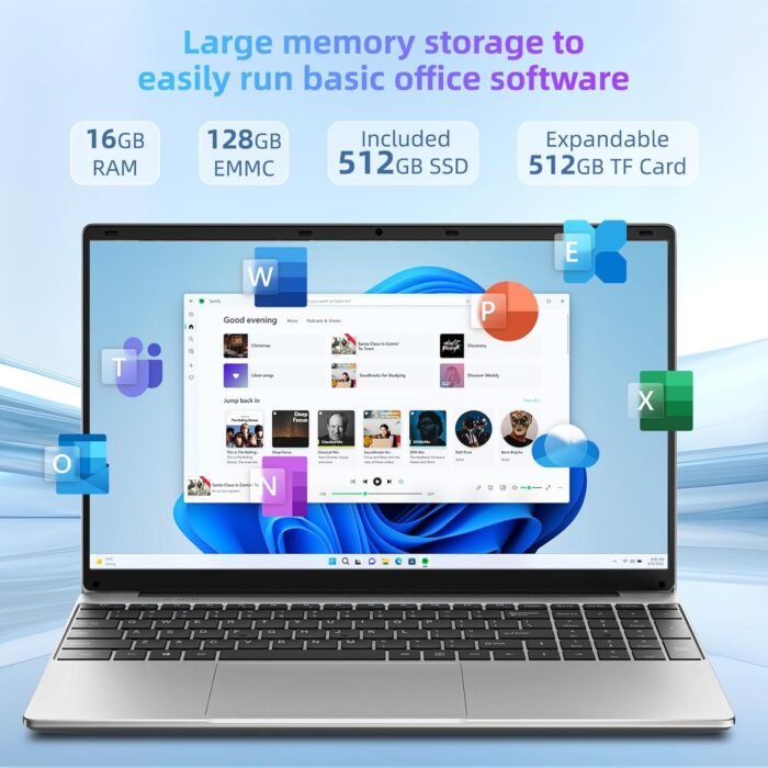 jumper Laptop Computer, 16GB RAM, 640GB Storage, Laptop with Office 365 One Year, Quad Core N95 CPU, 2.4G+5G WiFi, FHD 1920x1080 Display, 38WH Battery, 2 Speakers, Portable 15.6 Inch Laptops. - Image 3