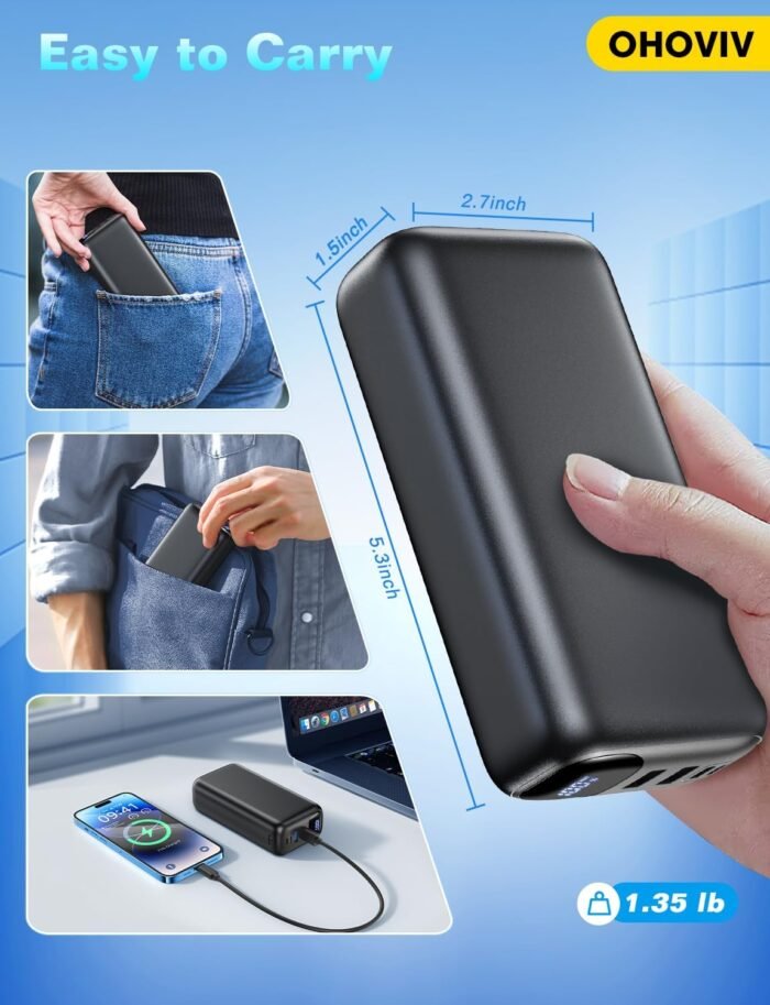 Portable Charger 50000mAh Power Bank - 22.5W Fast Charging External Battery Pack, LED Display USB-C Portable Cell Phone Charger for iPhone 16/15/14/13 Pro, Android, Samsung Galaxy, Etc - Image 5
