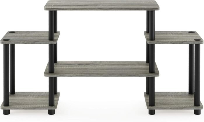 Furinno Turn-N-Tube No Tools Entertainment Center, Round Square Corner, French Oak Grey/Black - Image 3