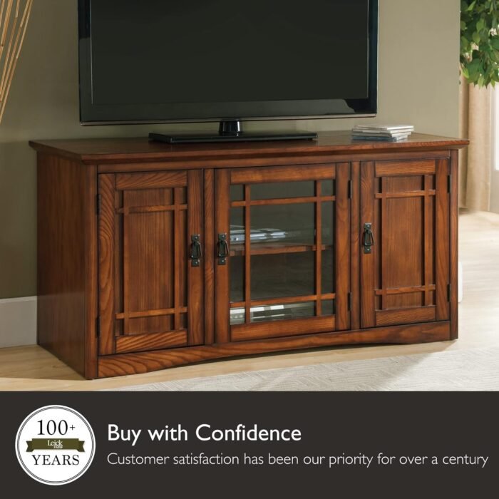 Leick Home 82350 Solid Wood Mission Oak Three Door TV Stand For 55" TVs Universal TV Console Living Room Storage Shelves Entertainment Center, Mission Oak - Image 8