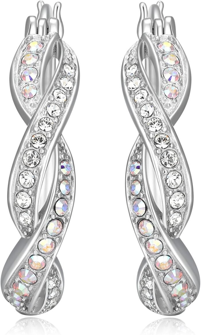 Amazon Essentials .925 Sterling Silver Rhodium Plated Crystal Twisted Hoop Earrings for Women, Hypoallergenic Nickel-Free, Lightweight Hoops with Click Post Closure - Image 2