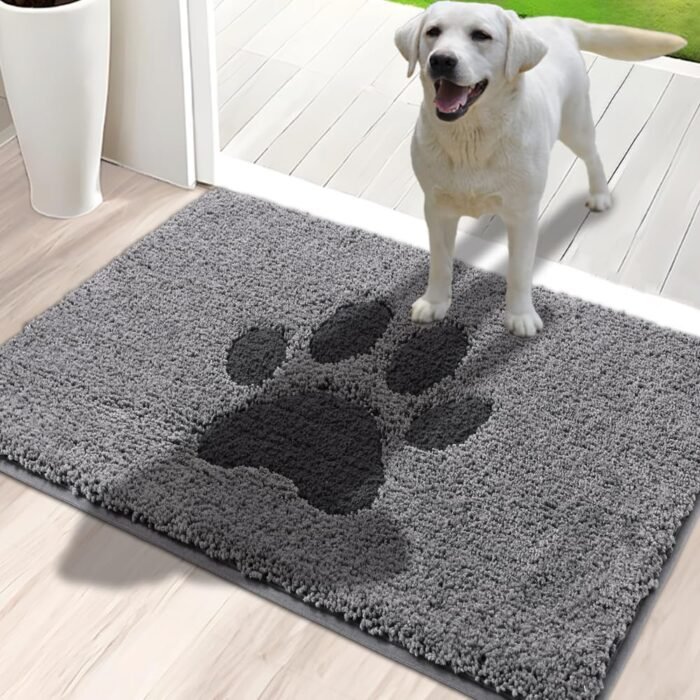 Door Mat Indoor, Dog Mats for Muddy Paws Super Absorbent, Low-Profile Entryway Rug with Non-Slip Backing, Washable Dirty Trapper Inside Entrance Doormat for Shoes, 24" x 36", Gray