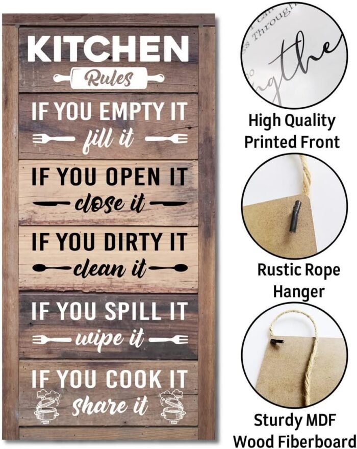 Hanging Kitchen Rules Wood Decor Sign, Rustic Kitchen Wooden Signs, Printed Wood Wall Art Sign, Kitchen Door Rules Rustic Sign, Hanging Wood Sign Kitchen Decor, Funny Farmhouse Kitchen Wall Décor - Image 5