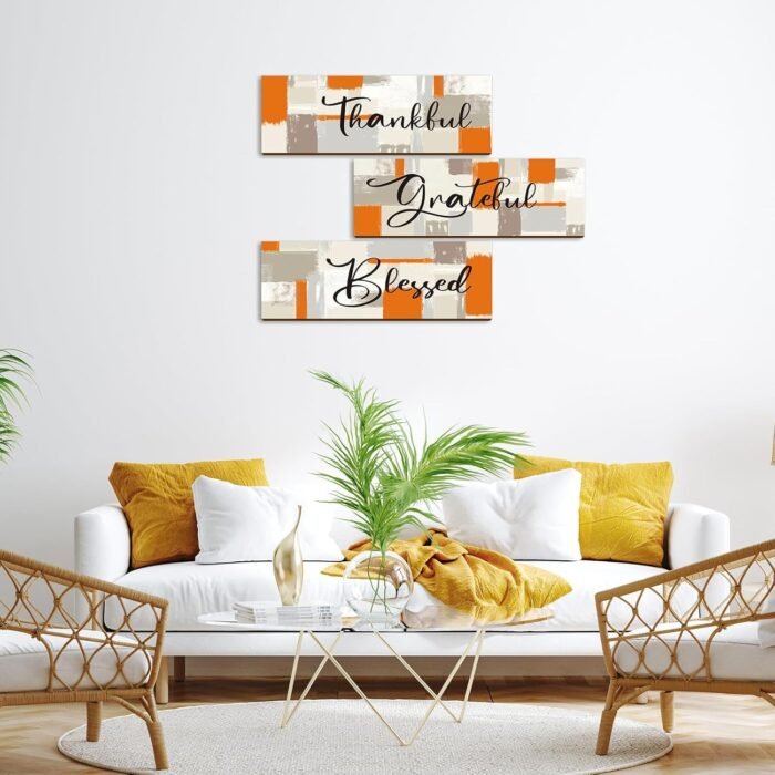 Geetery 3 Pcs Orange Bathroom Decor Thankful Grateful Blessed Wall Signs Orange Wall Decor Wooden Hanging Wall Art Decoration for Living Room Bedroom Farmhouse Office - Image 6