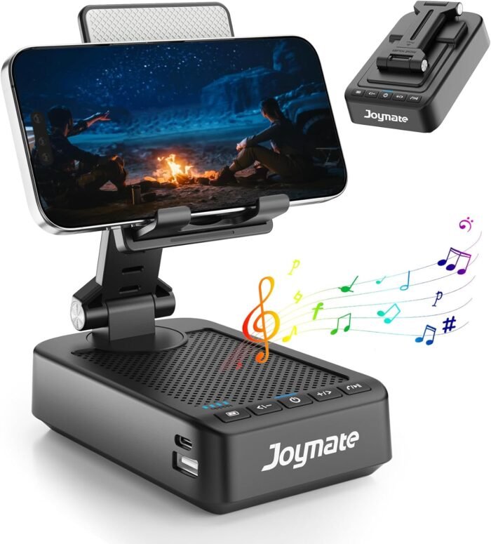 Gifts for Men Women, Joymate Bluetooth Speaker Phone Stand with Charging Function 360° Rotable Adjustable Cell Phone Holder HD Surround Sound for Desk Fits All Phones,Tablet (Black) - Image 8