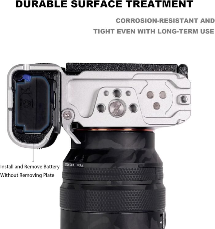 Baseplate for Sony A7C II A7CR Camera，Arca Type Quick Release Slim Bottom Mounting Plate Compatible with DJI RS2 RS3 RSC2, 1/4" Threads & Arri locating Holes，BP-01, Sliver - Image 4