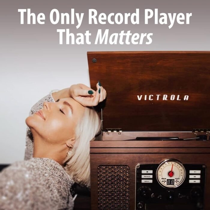 Victrola Nostalgic 6-in-1 Bluetooth Record Player & Multimedia Center with Built-in Speakers - 3-Speed Turntable, CD & Cassette Player, AM/FM Radio | Wireless Music Streaming | Espresso - Image 5