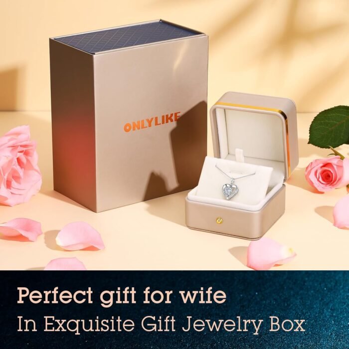 Heart Pendant Necklace Gifts for Wife, Engraved 'I LOVE YOU' Gift for Wife Girlfriend, 1-3 Carat Moissanite Necklace, Anniversary Eternity Jewelry Present for Wife, Birthday Gifts for Women - Image 6