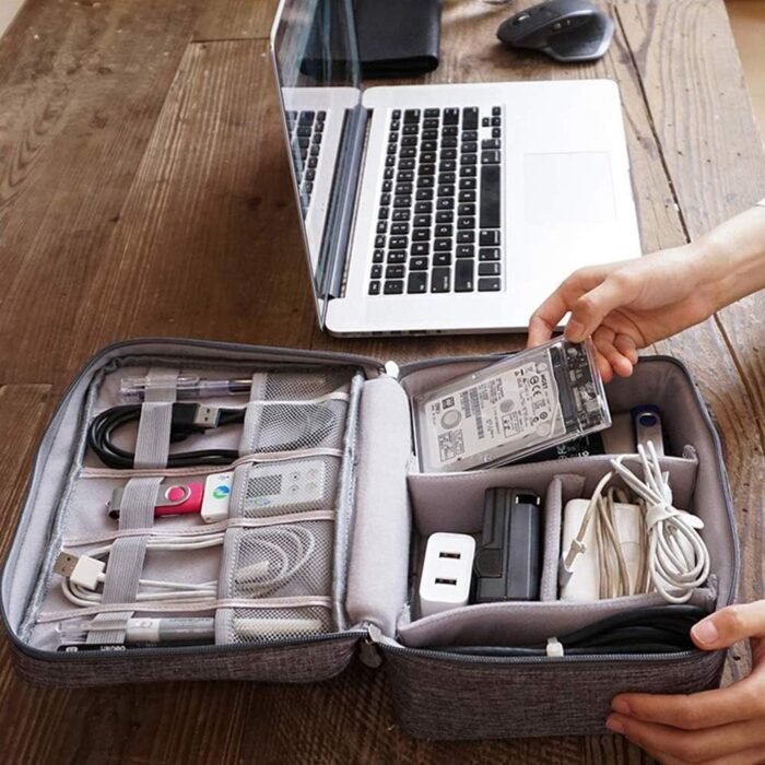Electronic Accessories Case Bag, Waterproof Universal Electronic Accessories Organizer Power Bank, Charging Cords, Chargers, Mouse, USB Cable, Earphones More Out-Going,Business Travel Gadget Bag,Black - Image 3