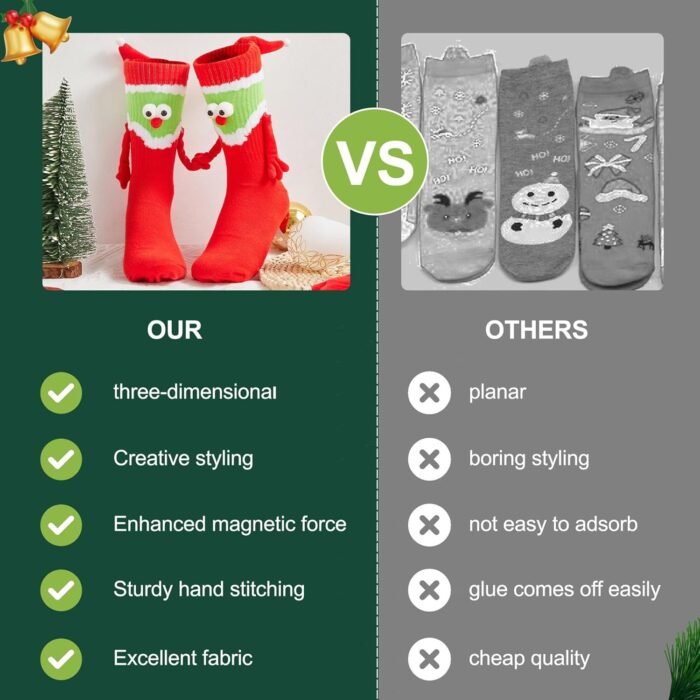 Awoscut Holiday Stockings Novelty Hand In Hand Cute Holiday Gifts Socks Family Couple Matching Xmas Socks for Adult Kid - Image 4