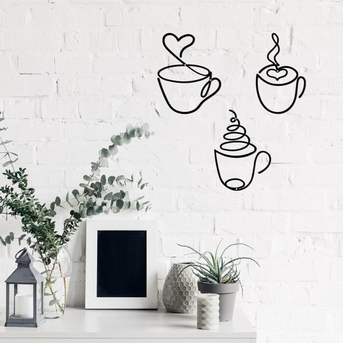 Ferraycle 3 Pieces Coffee Cup Metal Wall Art Wire Coffee Cat Sign Wire Wall Decor for Kitchen Restaurant Shop Decors Accessories (Coffee Cup Style) - Image 6