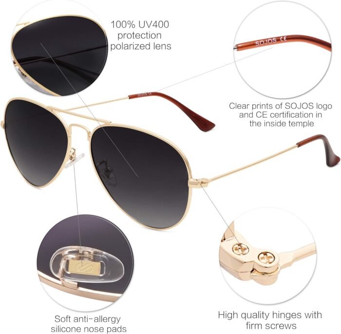 SOJOS Classic Aviator Polarized Sunglasses for Men Women Vintage Retro Style - Image 4