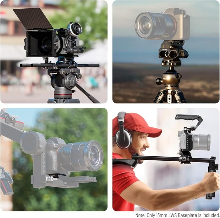 NEEWER 15mm LWS Baseplate with Arca Type QR Plate & Base, 15mm Rod Clamps, Retractable Anti Off Pin Compatible with DJI Compatible with SmallRig Shoulder Rig, SR015 - Image 9