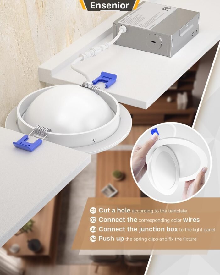 Ensenior 12 Pack 6 inch LED Eyeball Recessed Lighting, 360°+90° Rotatable and 2700K-5000K Selectable, Dimmable Gimbal Recessed Lights, Canless Angled Adjustable Ceiling Downlight, 1300LM, 13W=115W-FCC - Image 6