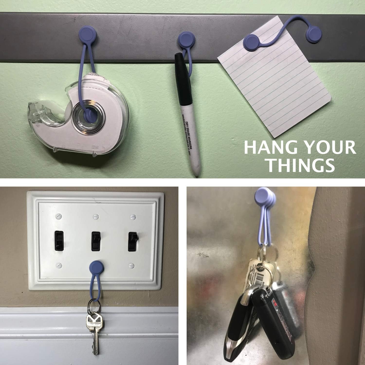 Magnetic Cable Ties Electronic Cord Organizers - 6 Pack Unique Gift Gadget, Fun Bookmark, Refrigerator/Magnetic Board Magnet"Push Pin", Great for Cable Management (Modern Green Collection) - Image 3