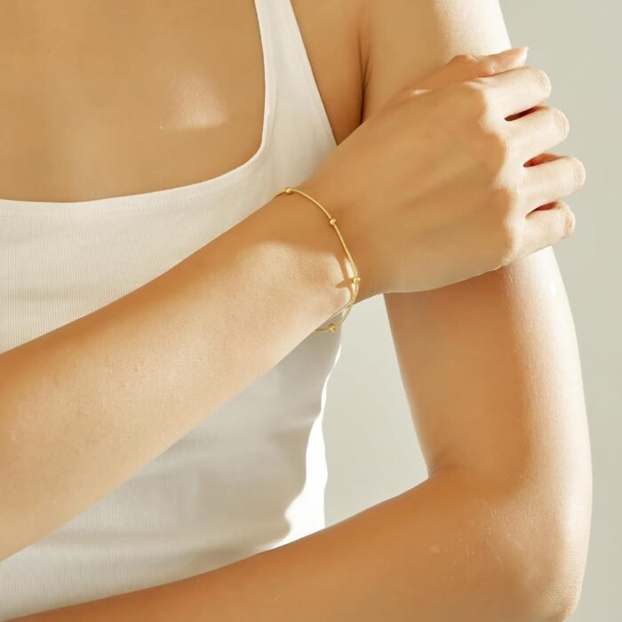 Wgoud Waterproof Gold Bracelets for Women Trendy, Dainty 14K Real Gold Plated Fashion Stackable Bracelet Sets for Women Thin Cuban Link Paperclip Chain Bracelets Layered Gold Jewelry Sets Gifts for Womens - Image 4