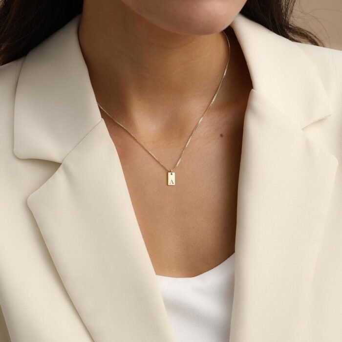 Initial Necklaces for Women 14K Gold Plated Letter Necklace Dainty Gold Name Necklace Personalized Initial Tag Pendant Necklace for Women Trendy Gold Jewelry - Image 2