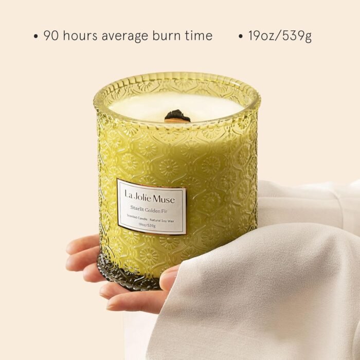 LA JOLIE MUSE Fir & Cedarwood Candle, Christmas Candles for Home Scented, Holiday Candle Gifts for Women&Men, Large Wood Wicked Scented Candle, Long Burning Time, Starlit Golden Fir, 19oz - Image 5