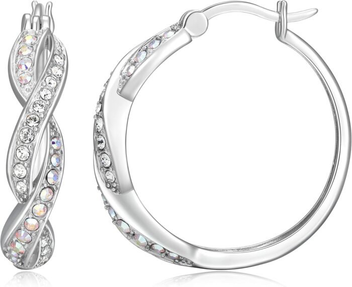 Amazon Essentials .925 Sterling Silver Rhodium Plated Crystal Twisted Hoop Earrings for Women, Hypoallergenic Nickel-Free, Lightweight Hoops with Click Post Closure - Image 3