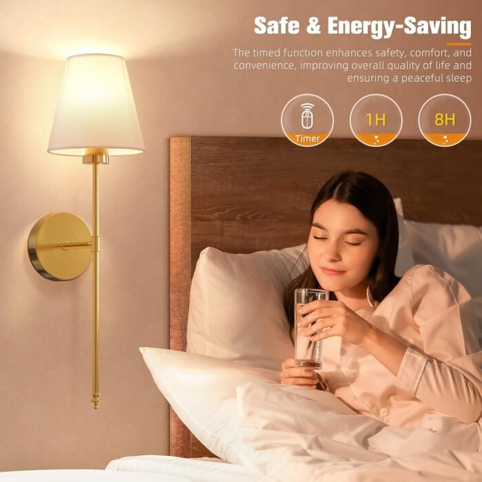 NIORSUN Battery Operated Wall Sconce Set of 2,Gold Rechargeable Wall Lights with 5200mAh Dimmable Detachable Bulbs and Remote,10 Colors Wireless Sconces for Bedroom Living Room Hallway - Image 6
