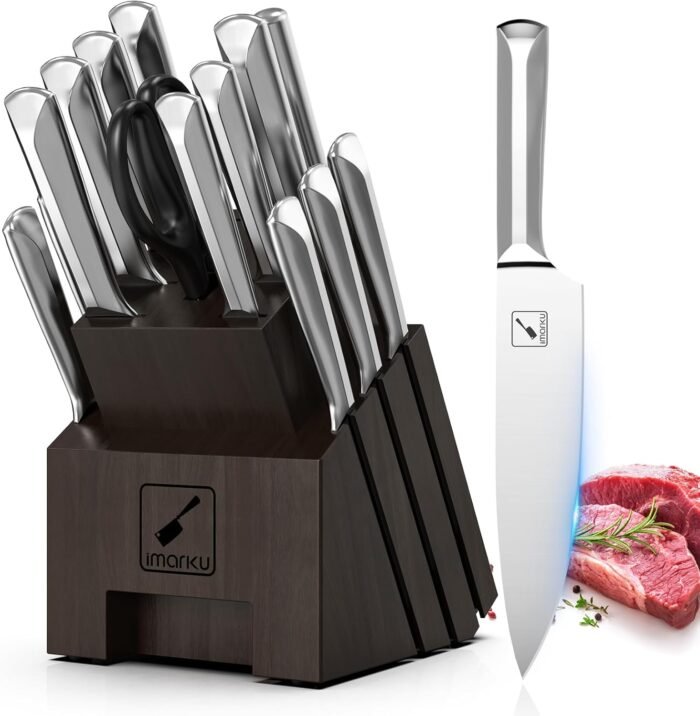 imarku Knife Set, 16 PCS High Carbon Japanese Stainless Steel Knife Sets for Kitchen with Block, Ultra Sharp Kitchen Knife Set with Sharpener Chef Knife Set, Dishwasher Safe, Christmas Gifts
