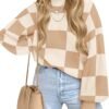 ZESICA Women's 2024 Fall Fashion Turtleneck Long Sleeve Striped Ribbed Knit Loose Pullover Sweater Tops