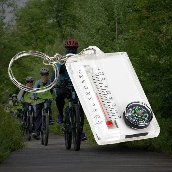 1Pc White Small Compasses Thermometer Keychain,Gear for Camping Hiking Backpacking Survival Key Hook Camping Compasses Electronics and Gadgets,Mini Pocket Sized Keyring Compasses - Image 5